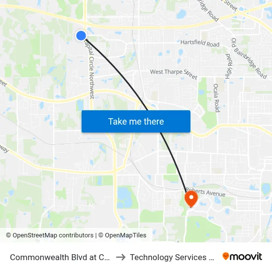 Commonwealth Blvd at Capital Circle NW to Technology Services Building (Elbit) map