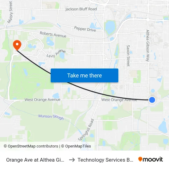Orange Ave at Althea Gibson Way Wb to Technology Services Building (Elbit) map