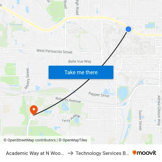 Academic Way at N Woodward Ave Wb to Technology Services Building (Elbit) map