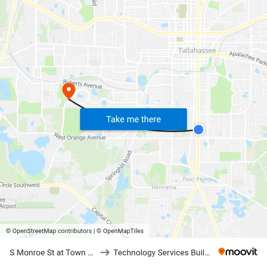 S Monroe St at Town South Nb to Technology Services Building (Elbit) map