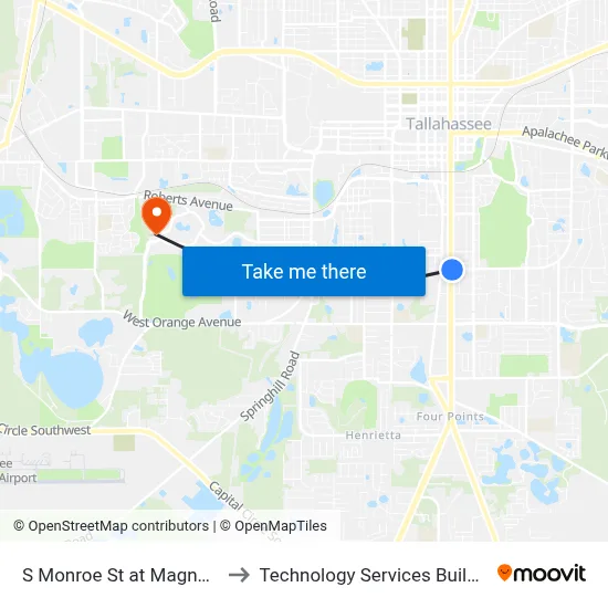 S Monroe St at Magnolia Dr Nb to Technology Services Building (Elbit) map