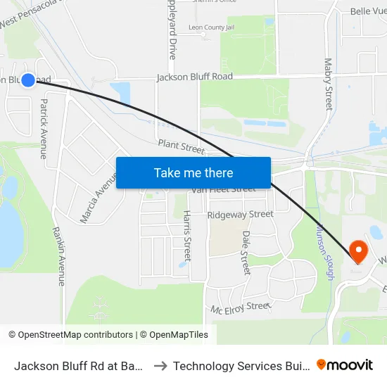 Jackson Bluff Rd at Bantam Ln Wb to Technology Services Building (Elbit) map