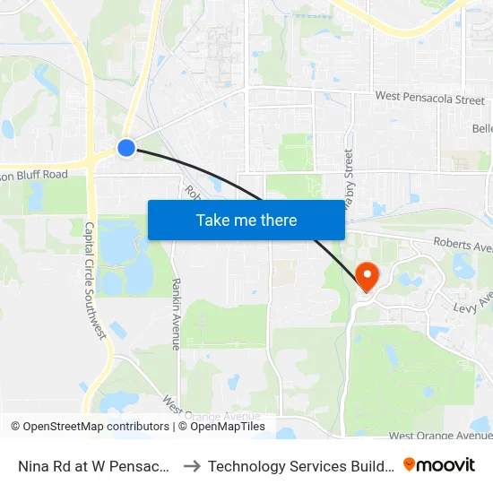 Nina Rd at W Pensacola St Nb to Technology Services Building (Elbit) map