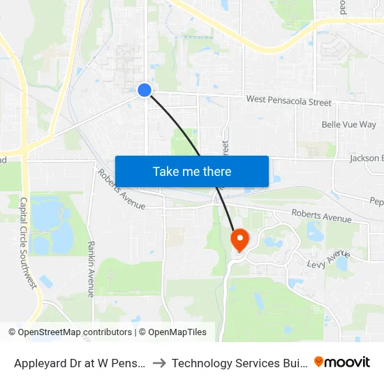 Appleyard Dr at W Pensacola St Sb to Technology Services Building (Elbit) map