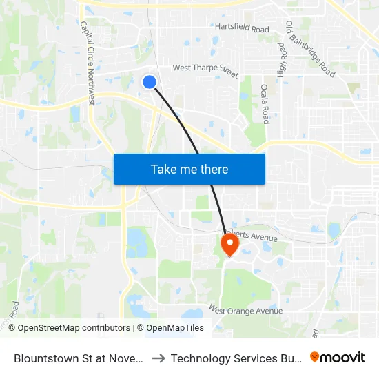 Blountstown St at November Cir Nb to Technology Services Building (Elbit) map