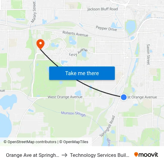 Orange Ave at Springhill Rd Wb to Technology Services Building (Elbit) map