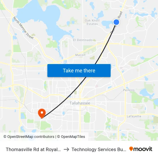 Thomasville Rd at Royal Oaks Dr Nb to Technology Services Building (Elbit) map