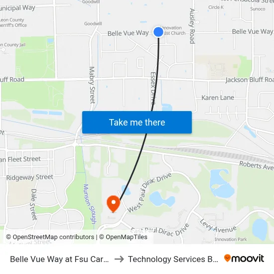 Belle Vue Way at Fsu Carnaghi Arts Wb to Technology Services Building (Elbit) map