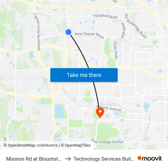 Mission Rd at Blountstown St Nb to Technology Services Building (Elbit) map
