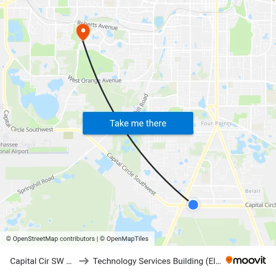 Capital Cir SW Wb to Technology Services Building (Elbit) map