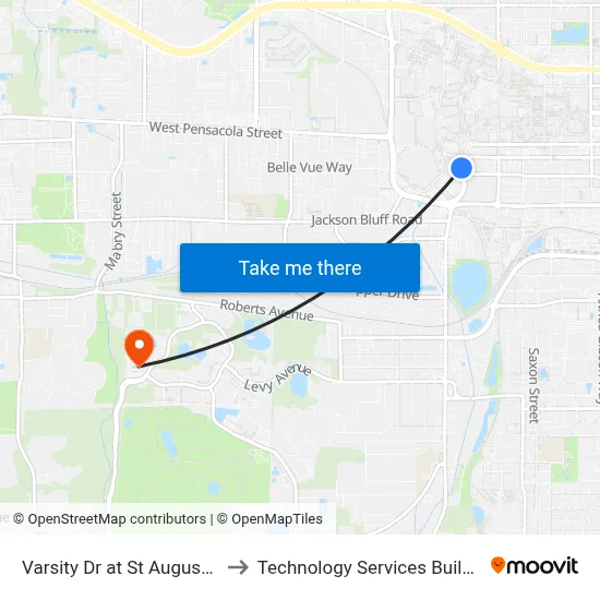 Varsity Dr at St Augustine St Sb to Technology Services Building (Elbit) map