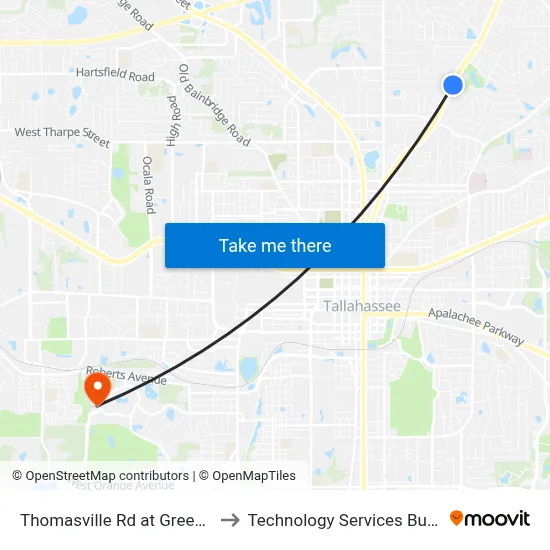 Thomasville Rd at Greenbrier Ln Nb to Technology Services Building (Elbit) map