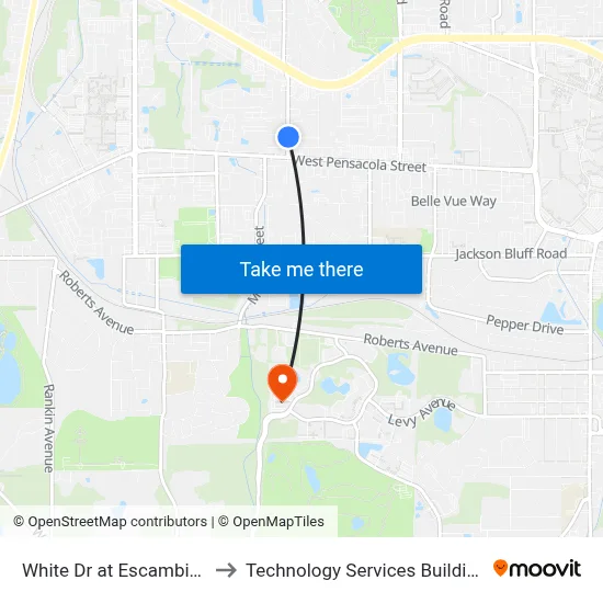 White Dr at Escambia Dr Nb to Technology Services Building (Elbit) map