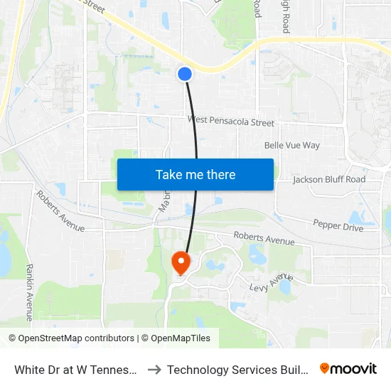 White Dr at W Tennessee St Nb to Technology Services Building (Elbit) map