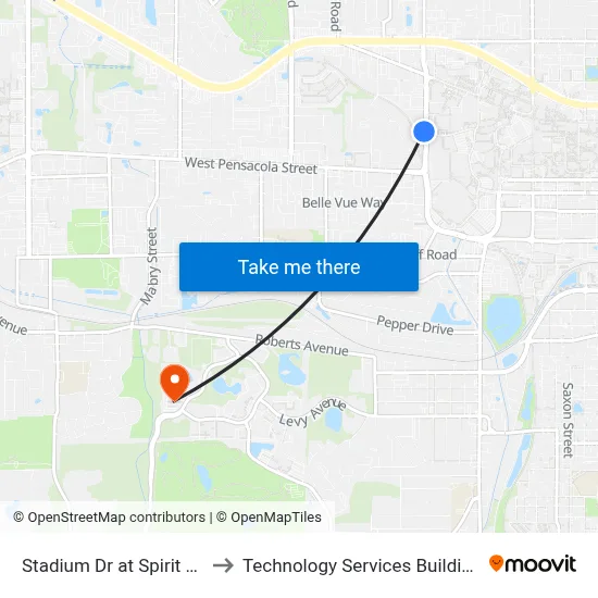 Stadium Dr at Spirit Way Sb to Technology Services Building (Elbit) map