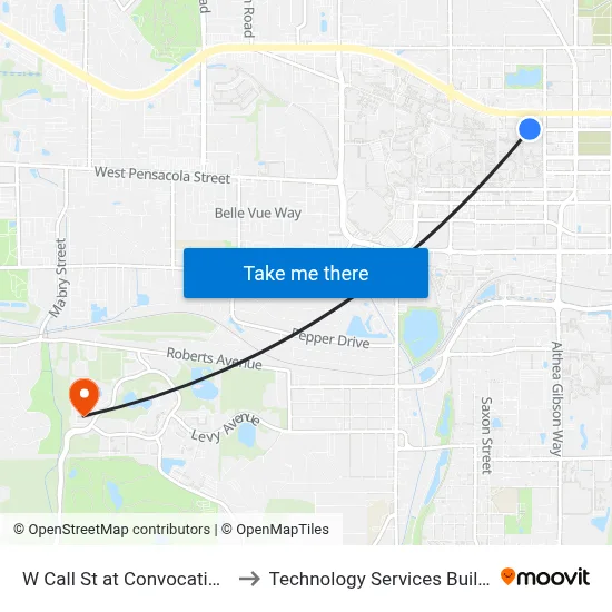 W Call St at Convocation Way Wb to Technology Services Building (Elbit) map