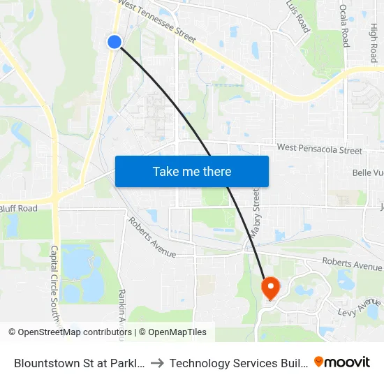 Blountstown St at Parklawn St Nb to Technology Services Building (Elbit) map