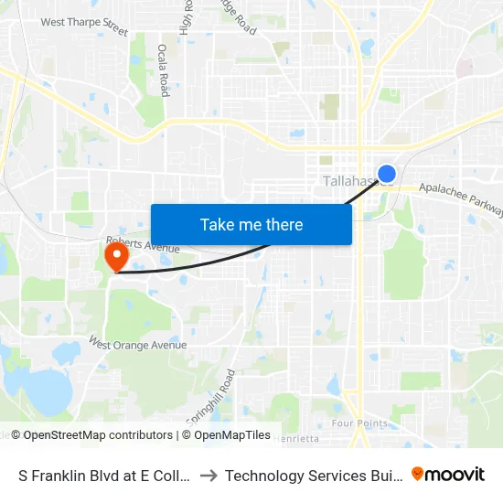 S Franklin Blvd at E College Ave Nb to Technology Services Building (Elbit) map
