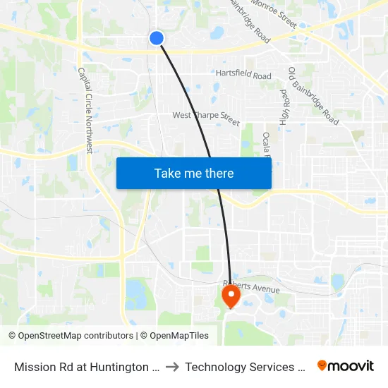 Mission Rd at Huntington Woods Blvd Nb to Technology Services Building (Elbit) map