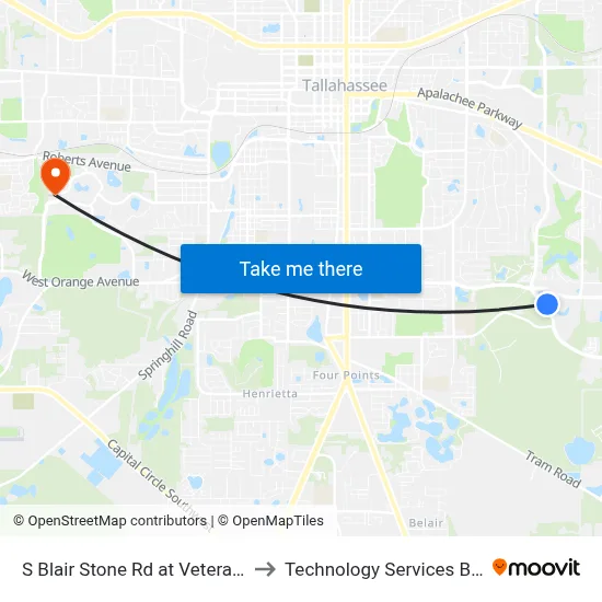S Blair Stone Rd at Veterans Hospital Nb to Technology Services Building (Elbit) map