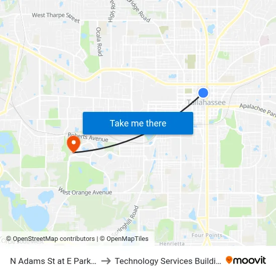 N Adams St at E Park Ave Nb to Technology Services Building (Elbit) map