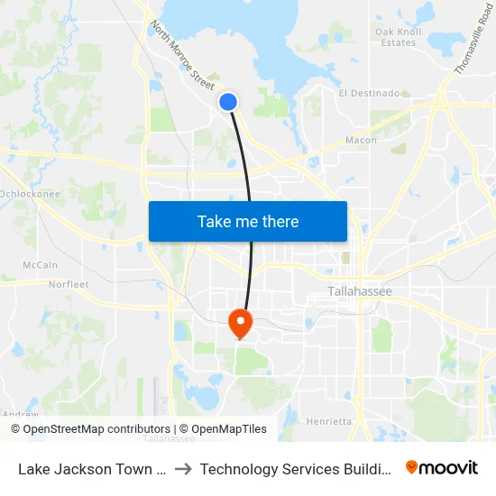 Lake Jackson Town Center to Technology Services Building (Elbit) map