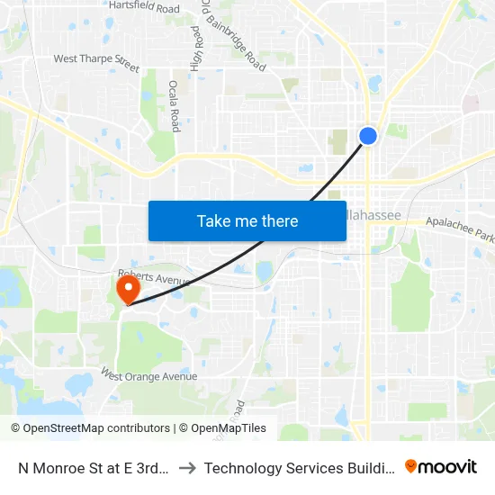 N Monroe St at E 3rd Ave Nb to Technology Services Building (Elbit) map