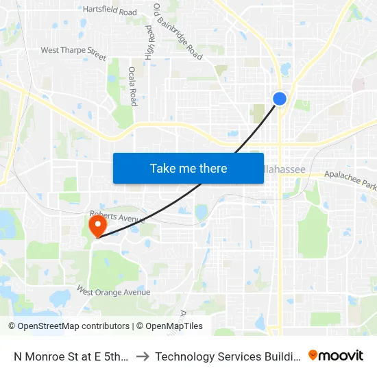 N Monroe St at E 5th Ave Nb to Technology Services Building (Elbit) map