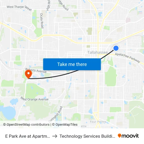 E Park Ave at Apartments Eb to Technology Services Building (Elbit) map