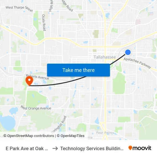 E Park Ave at Oak St Wb to Technology Services Building (Elbit) map