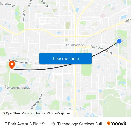 E Park Ave at S Blair Stone Rd Eb to Technology Services Building (Elbit) map