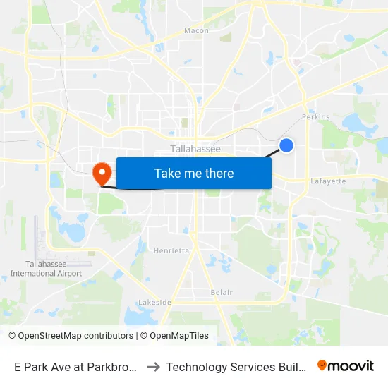 E Park Ave at Parkbrook Cir Wb to Technology Services Building (Elbit) map