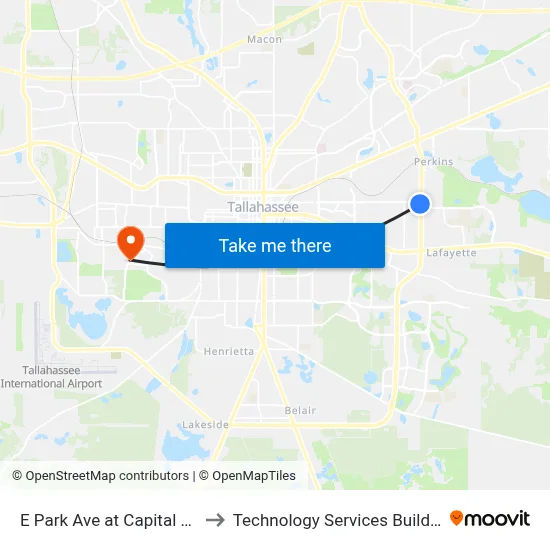 E Park Ave at Capital Cir SE Eb to Technology Services Building (Elbit) map