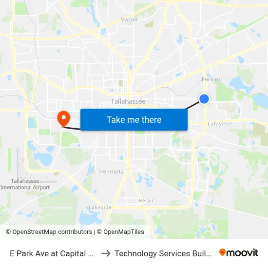 E Park Ave at Capital Cir SE Wb to Technology Services Building (Elbit) map