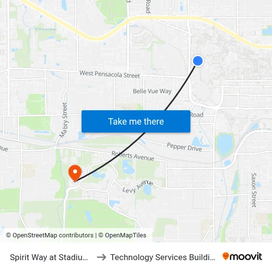Spirit Way at Stadium Dr Eb to Technology Services Building (Elbit) map