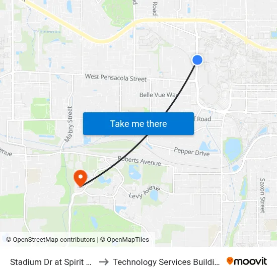 Stadium Dr at Spirit Way Nb to Technology Services Building (Elbit) map