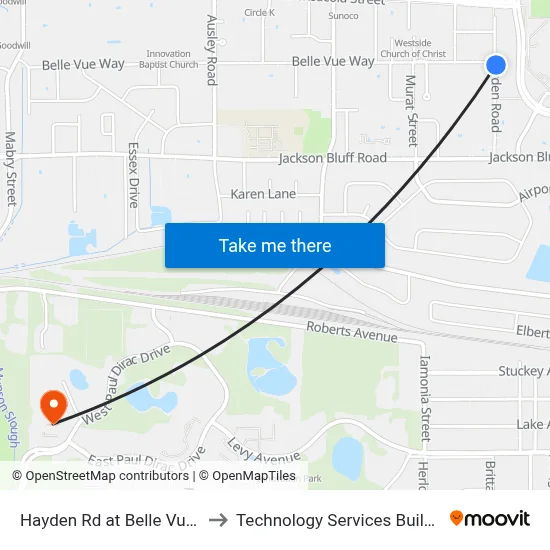 Hayden Rd at Belle Vue Way Nb to Technology Services Building (Elbit) map