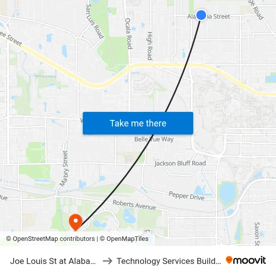 Joe Louis St at Alabama St Sb to Technology Services Building (Elbit) map