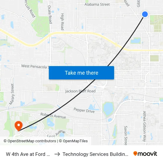 W 4th Ave at Ford St Wb to Technology Services Building (Elbit) map