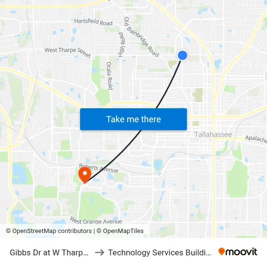 Gibbs Dr at W Tharpe St Nb to Technology Services Building (Elbit) map