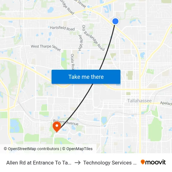 Allen Rd at Entrance To Tallahassee Centre to Technology Services Building (Elbit) map