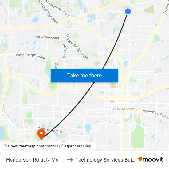 Henderson Rd at N Meridian St Wb to Technology Services Building (Elbit) map