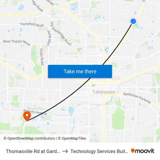 Thomasville Rd at Gardenia Dr Sb to Technology Services Building (Elbit) map