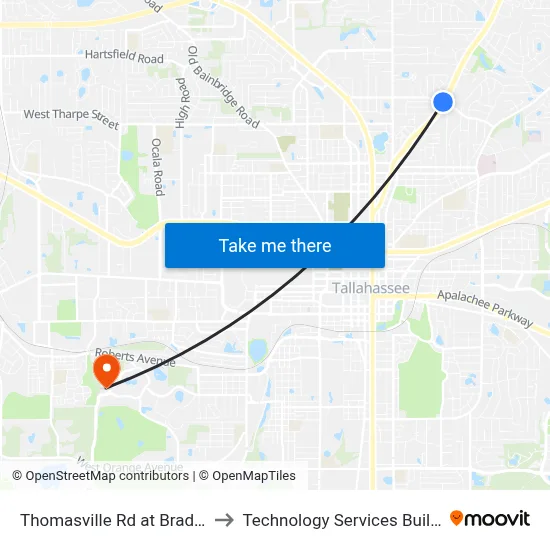 Thomasville Rd at Bradford Rd Sb to Technology Services Building (Elbit) map