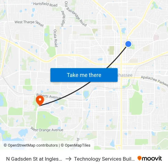 N Gadsden St at Ingleside Ave Nb to Technology Services Building (Elbit) map