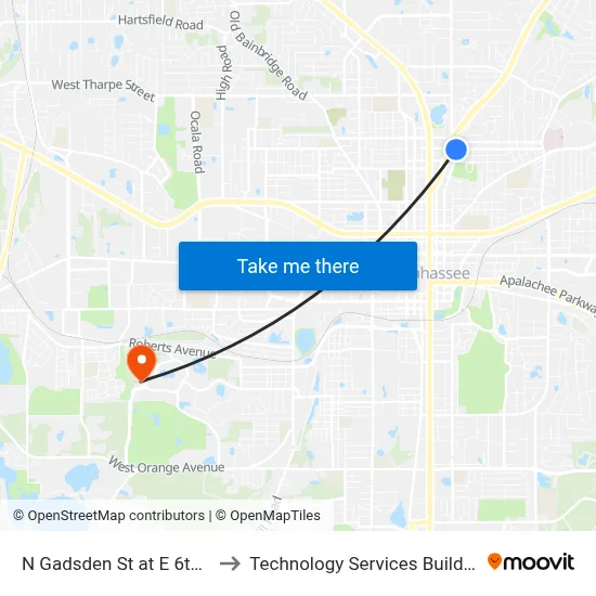 N Gadsden St at E 6th Ave Nb to Technology Services Building (Elbit) map