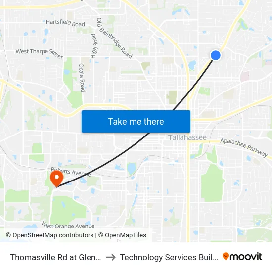 Thomasville Rd at Glenview Dr Sb to Technology Services Building (Elbit) map