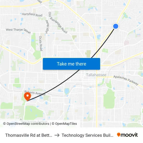 Thomasville Rd at Betton Rd Nb to Technology Services Building (Elbit) map