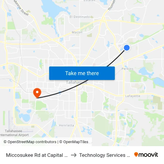 Miccosukee Rd at Capital Medical Blvd Wb to Technology Services Building (Elbit) map