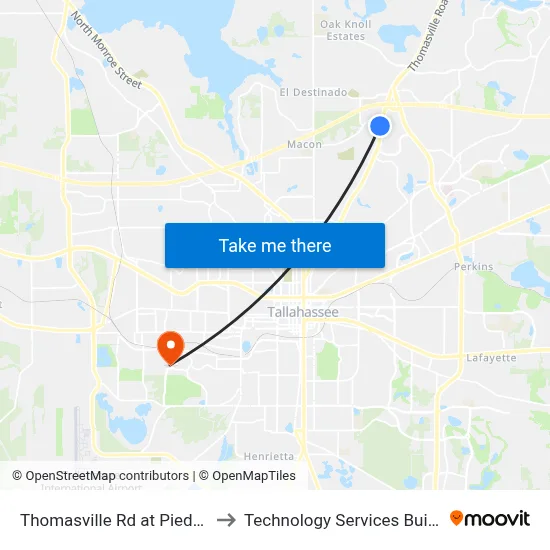 Thomasville Rd at Piedmont Dr Sb to Technology Services Building (Elbit) map